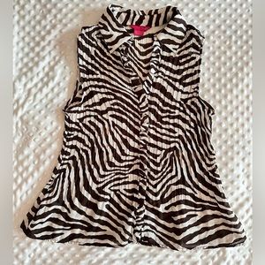 Zebra print button down ruffle blouse S